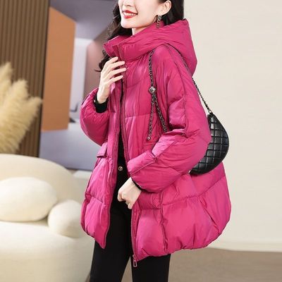 中长款羽绒服女冬季2025新款高端韩版时尚洋气连帽加厚面包服外套