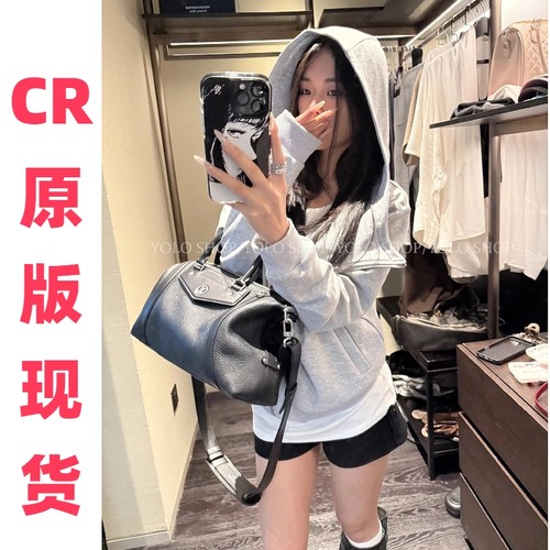 YOLO SHOP 黑色连帽卫衣女修身百搭设计感翻领美式开衫外套上衣