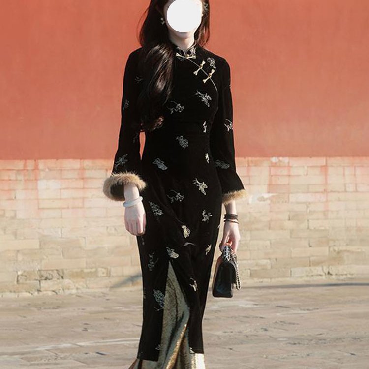 新中式国风复古假两件优雅改良旗袍连衣裙女2024秋冬季新款连衣裙