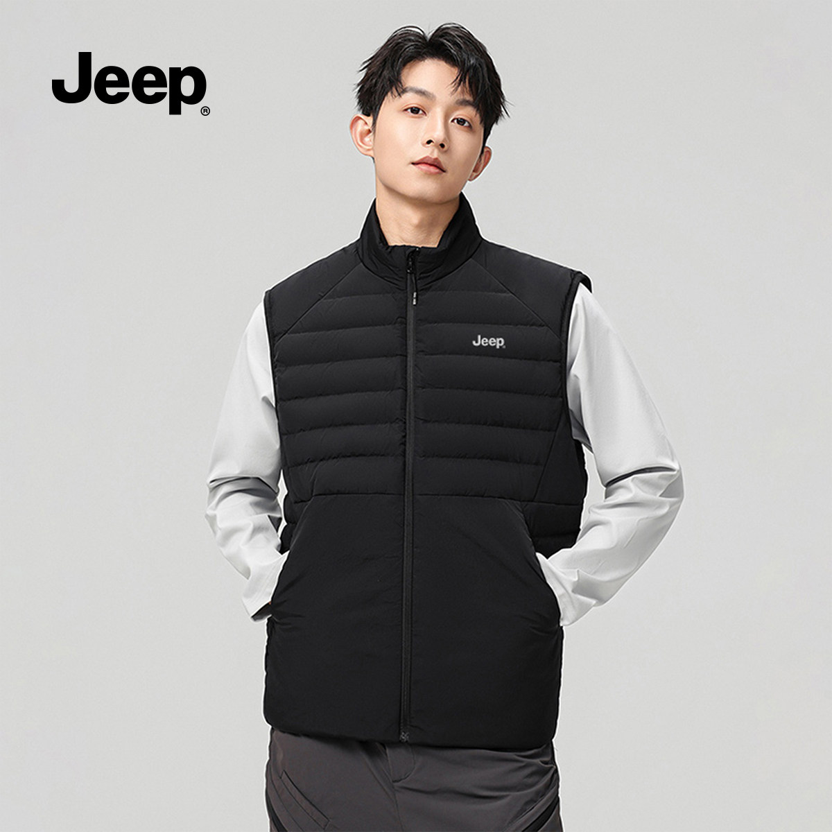 JEEP吉普男士羽绒马甲2026冬季休闲保暖运动立领坎肩百搭背心外套