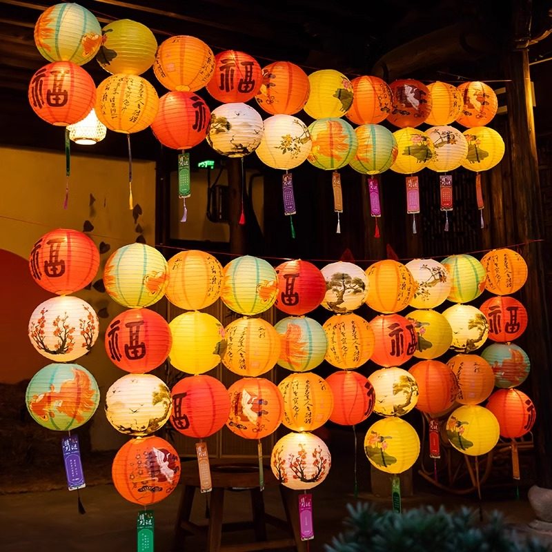 新年元旦春节装饰古风纸灯笼发光猜字谜活动元宵氛围场景布置挂件