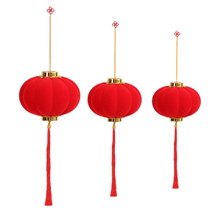 元旦过年新年春节植绒小灯笼挂饰树上红色串喜庆户外装饰场景布置