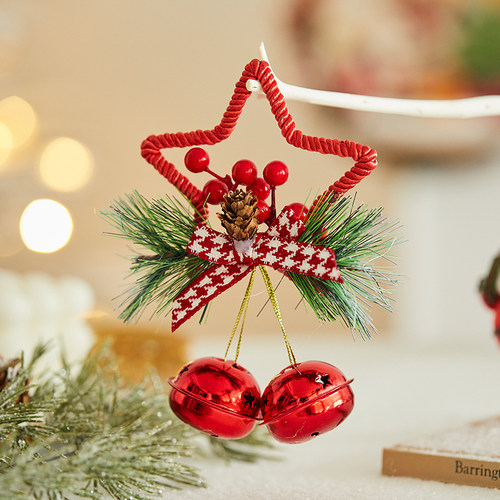 新款圣诞节五角星铃铛配饰挂件diy圣诞树挂饰圣诞蝴蝶结铃铛装饰