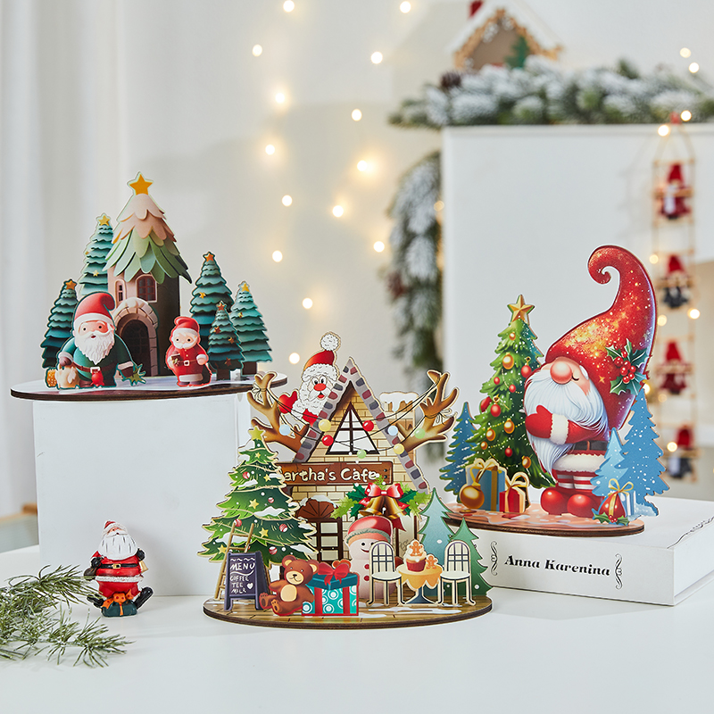圣诞节装饰品木质桌面摆件老人圣诞树柜台桌面小场景布置儿童礼物