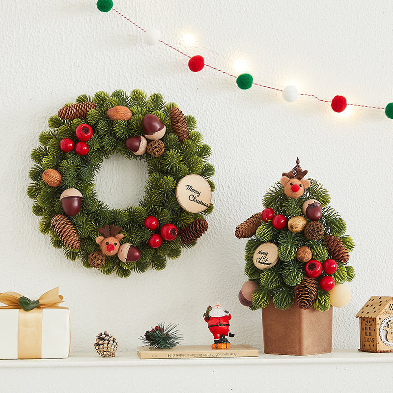 圣诞节装饰品诺贝松桌面小圣诞树套餐摆件花环门挂墙藤条场景布置