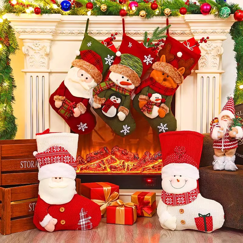 跨境新款圣诞节装饰用品高档卡通圣诞袜立体袜子礼物袋装饰袜挂件