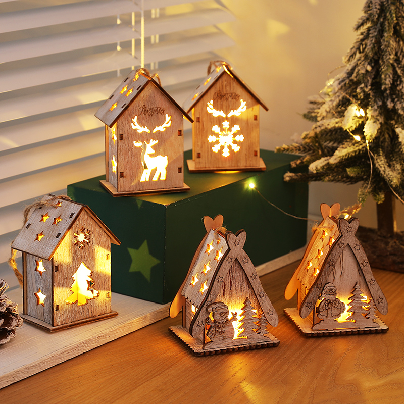 圣诞节装饰品北欧风ins复古原木小房子小木屋圣诞树挂件礼品配饰