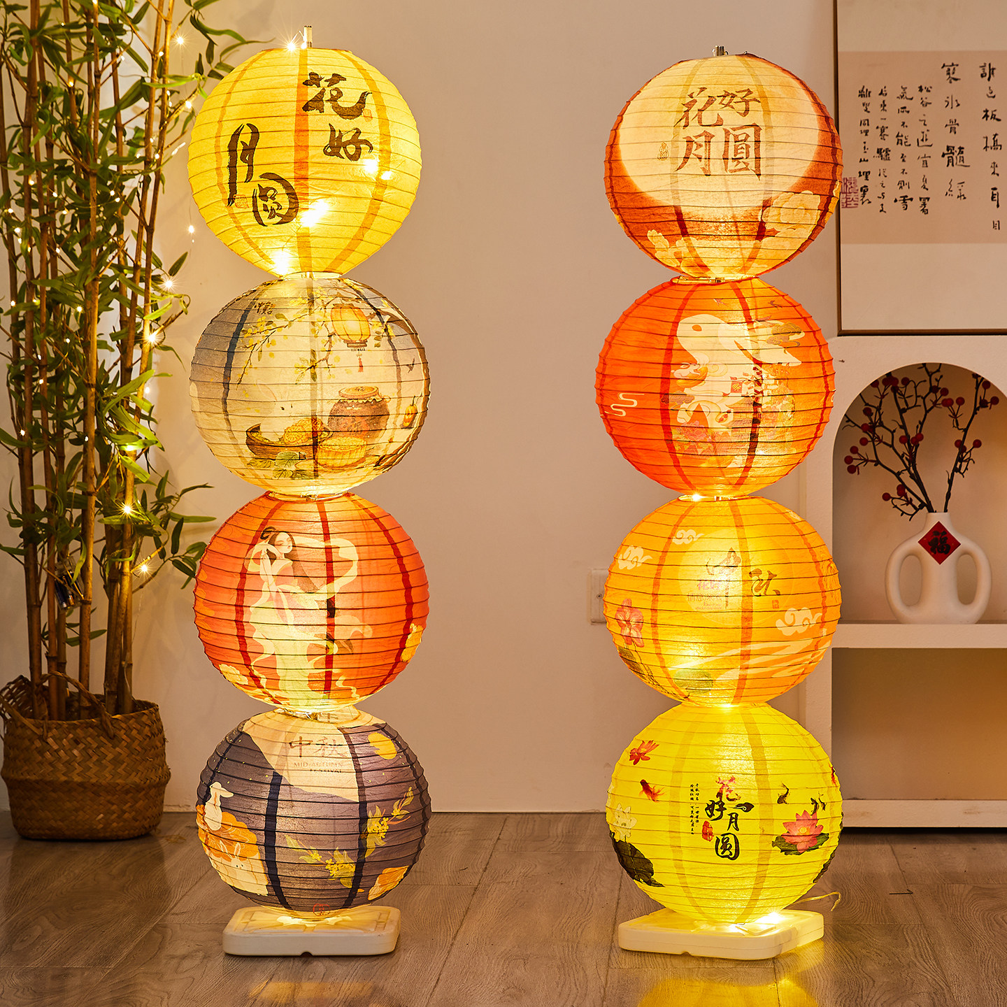 中秋国庆元宵新年古风灯笼立柱宫灯挂串酒店商场摆件场景布置装饰