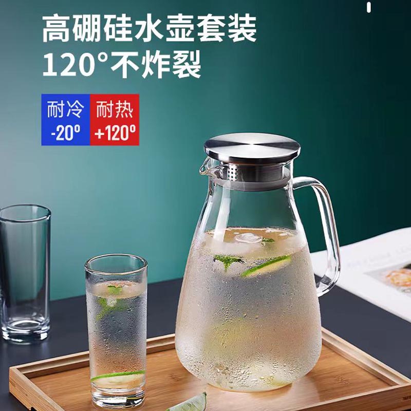 凉水壶大容量家用耐热冷水壶高硼硅玻璃防爆玻璃凉白开茶水壶套装