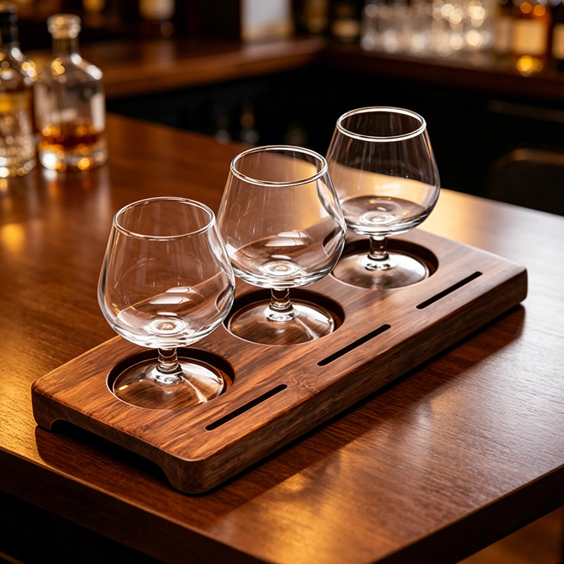 实木啤酒 flights套装精酿试饮杯托小酒馆商用威士忌酒杯收纳托盘