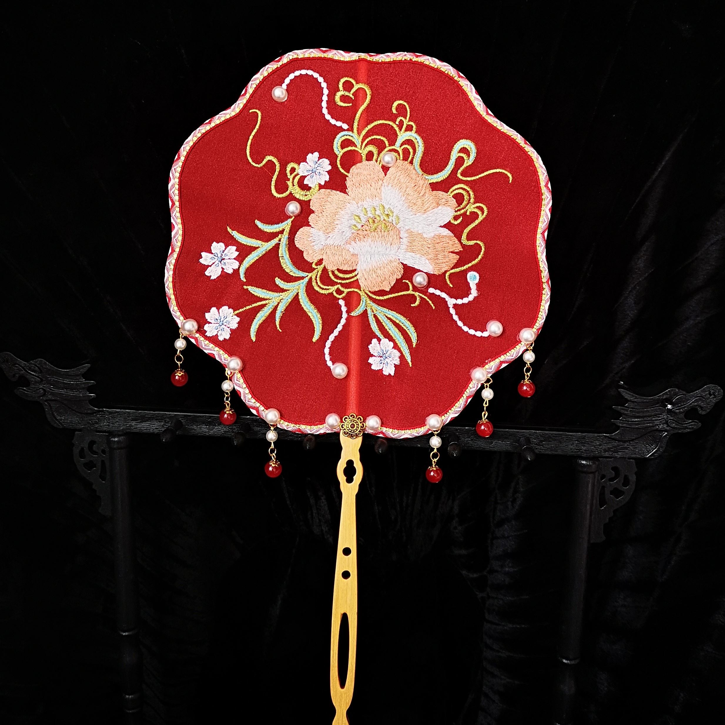 归才团扇古风长柄流苏中国风汉服扇子仙气刺绣圆扇舞蹈拍摄古典宫