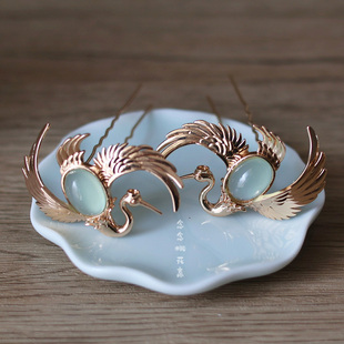 念念桃花诗情白鹤舞发钗一对包邮仙鹤点缀小U钗压鬓古风汉服发饰