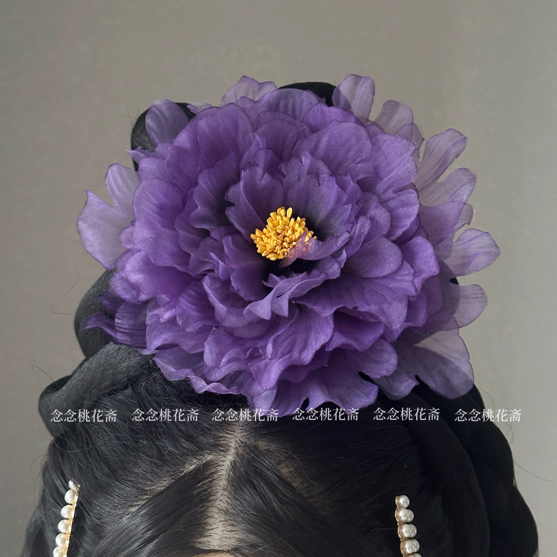 超大朵唐风牡丹绢花仿烫花发夹