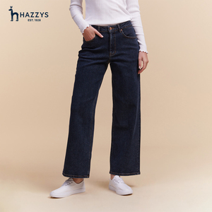 Hazzys2023秋冬新款牛仔裤宽松女士百搭高腰加绒牛仔裤