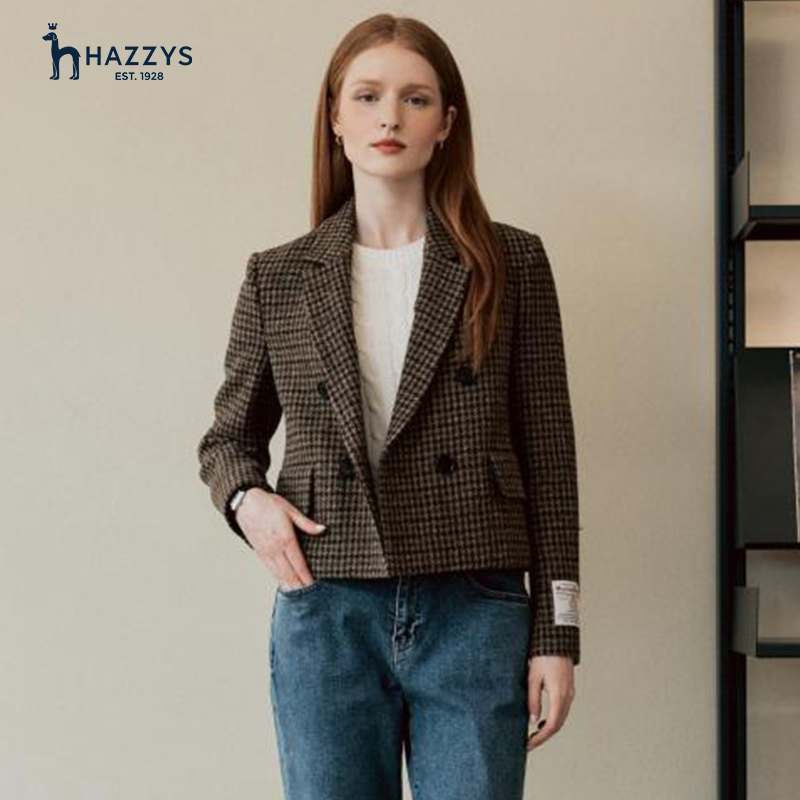 Hazzys哈吉斯[Harris Tweed]格纹设计感短款外套通勤百搭西装外套 女装/女士精品 短外套 原图主图