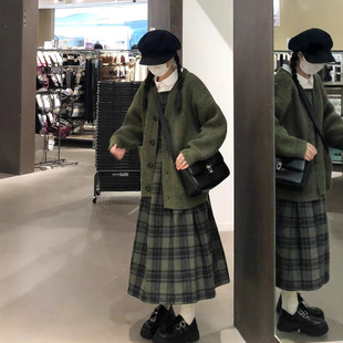 深秋冬装搭配一整套背心连衣裙韩剧女主学生开衫毛衣外套两件套装