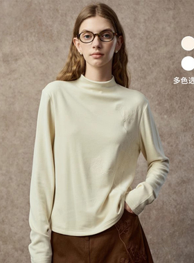 Famecoco范可儿宽松保暖德绒打底衫双面磨毛半高领上衣FAC8BB001