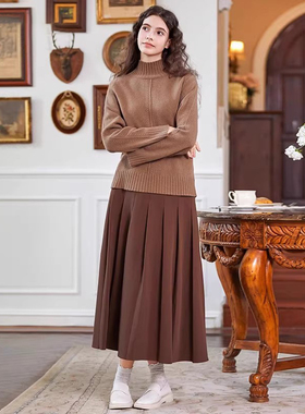 Famecoco范可儿100%纯羊毛打底衫宽松半高领套头毛衣FAB8DB023