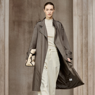 Famecoco极简风衣经典英伦风知识分子立领收腰长款剪裁FAD1AT101