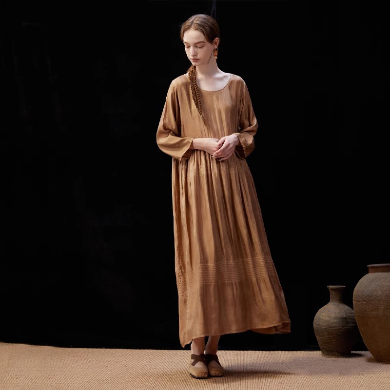 Famecoco植物炒色天丝长裙连衣裙