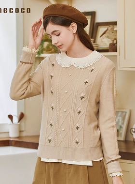 【商场同款】Famecoco范可儿圆领重工钩花套头毛衣秋冬FAB8DB040