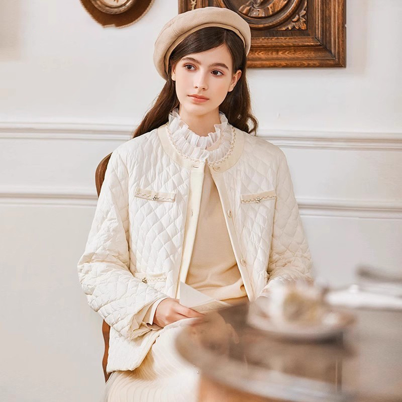 小香风轻薄羽绒服细格子绗缝外套