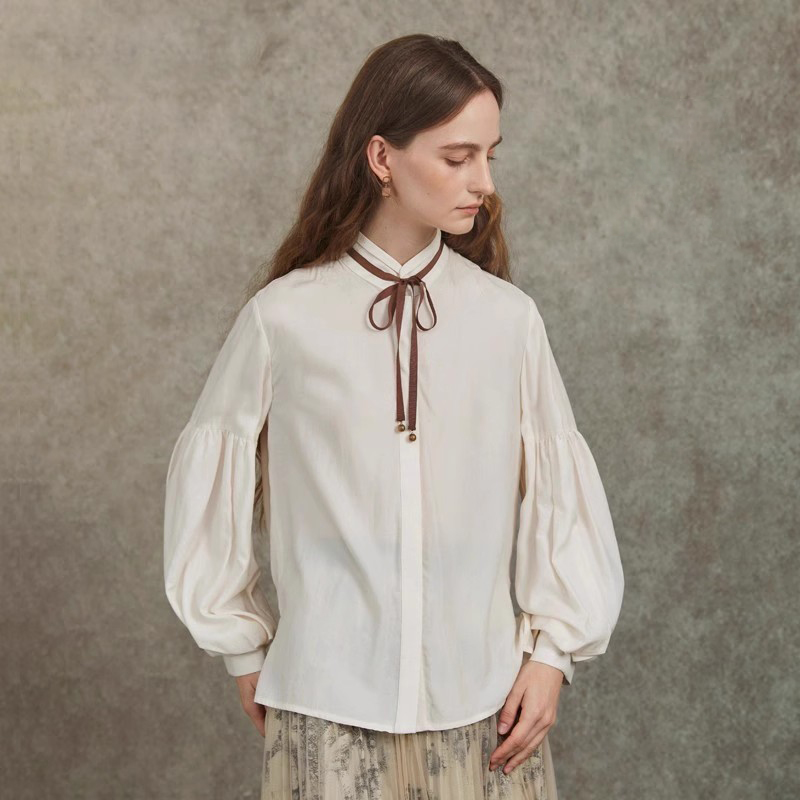 范可儿天丝棉灯笼袖长袖衬衣