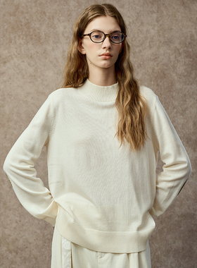 Famecoco范可儿百搭纯色毛衫澳毛混纺半高领针织衫打底FAC8DB009