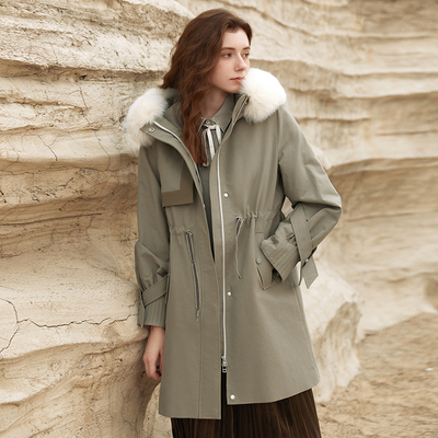 范可儿风衣式工装派克羽绒服女款