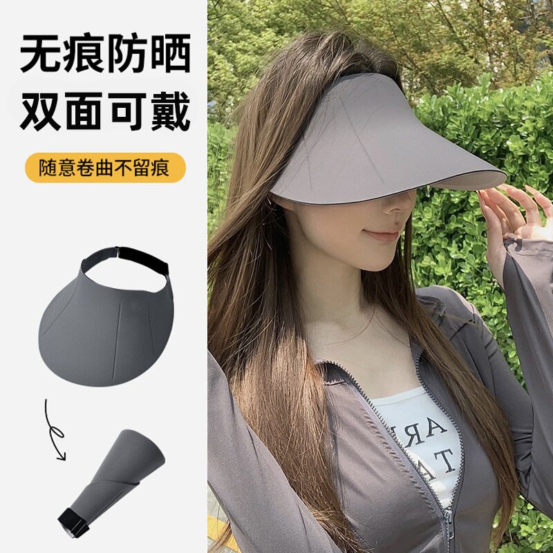 双面无痕一体防晒空顶帽女夏天遮阳可折叠防紫外线大头围太阳帽子
