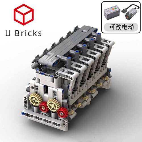 Ubricks拼装积木机械科教MOC-49780六缸直列发动机引擎玩具模型