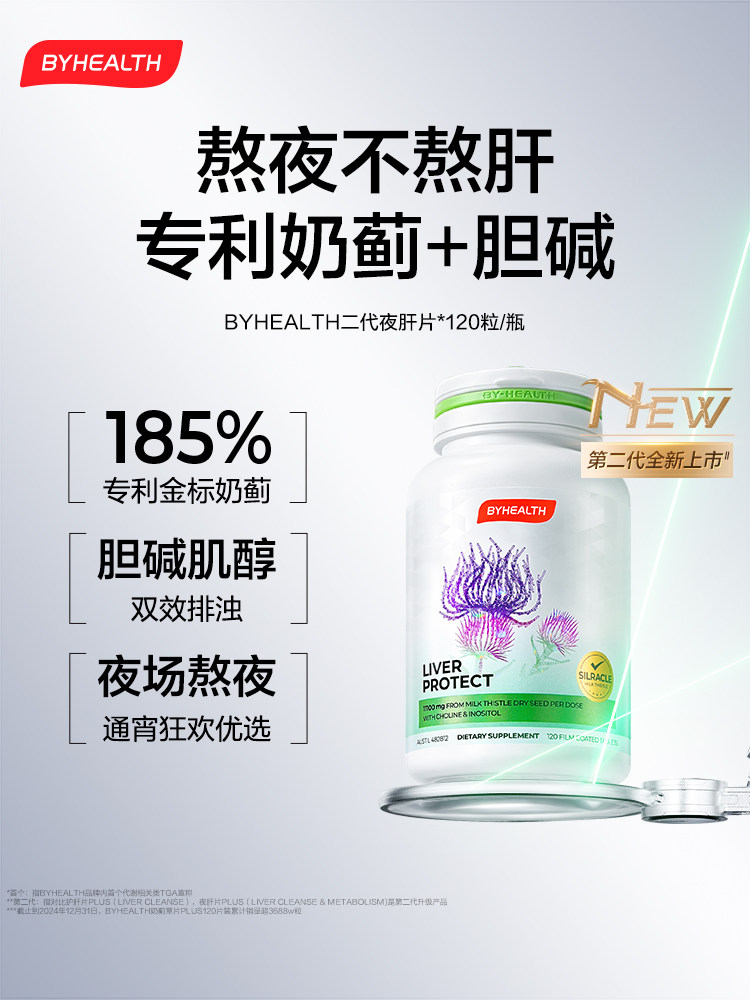 BYHEALTH护肝片升级男女奶蓟草水飞蓟养肝胆碱熬夜加班应酬