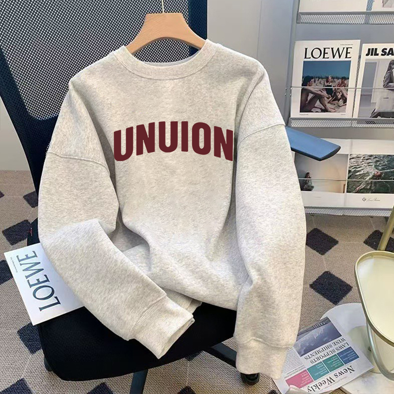 白灰色纯棉卫衣女宽松大码外套潮