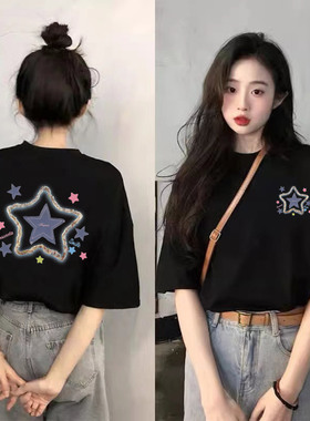 黑色短袖T恤2026夏季新款美式复古女装大码小个子宽松遮肚上衣ins
