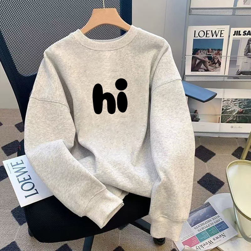 灰色大码卫衣女宽松加绒加厚上衣