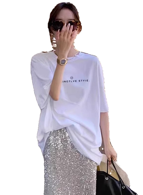 中长款短袖t恤女纯棉半袖上衣潮