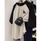 夏季 休闲宽松上衣 oversize大码 慵懒风T恤女2025新款 复古插肩短袖