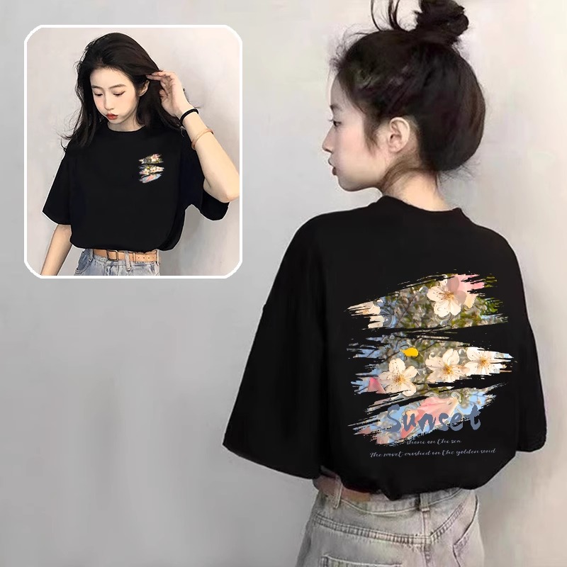 纯棉黑色短袖t恤设计感宽松上衣