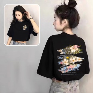 洋气减龄体恤 纯棉黑色短袖 t恤女设计感小众上衣2025夏季 新款 爆款
