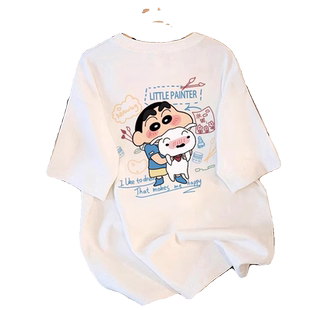 白色卡通纯棉短袖t恤女2026夏季新款蜡笔小新设计感宽松半袖上衣