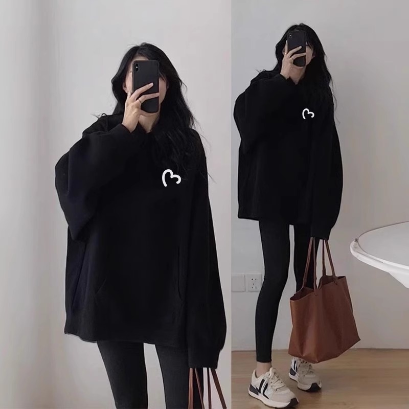 黑色连帽卫衣女秋冬2024新款爆款