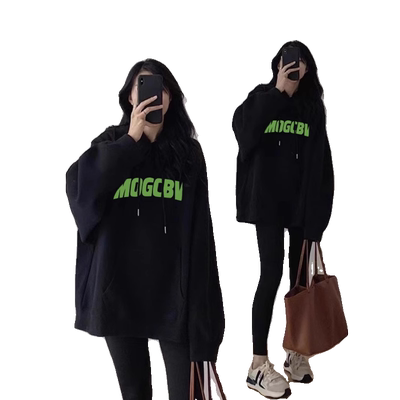 美式大码纯棉连帽卫衣女遮肉潮牌