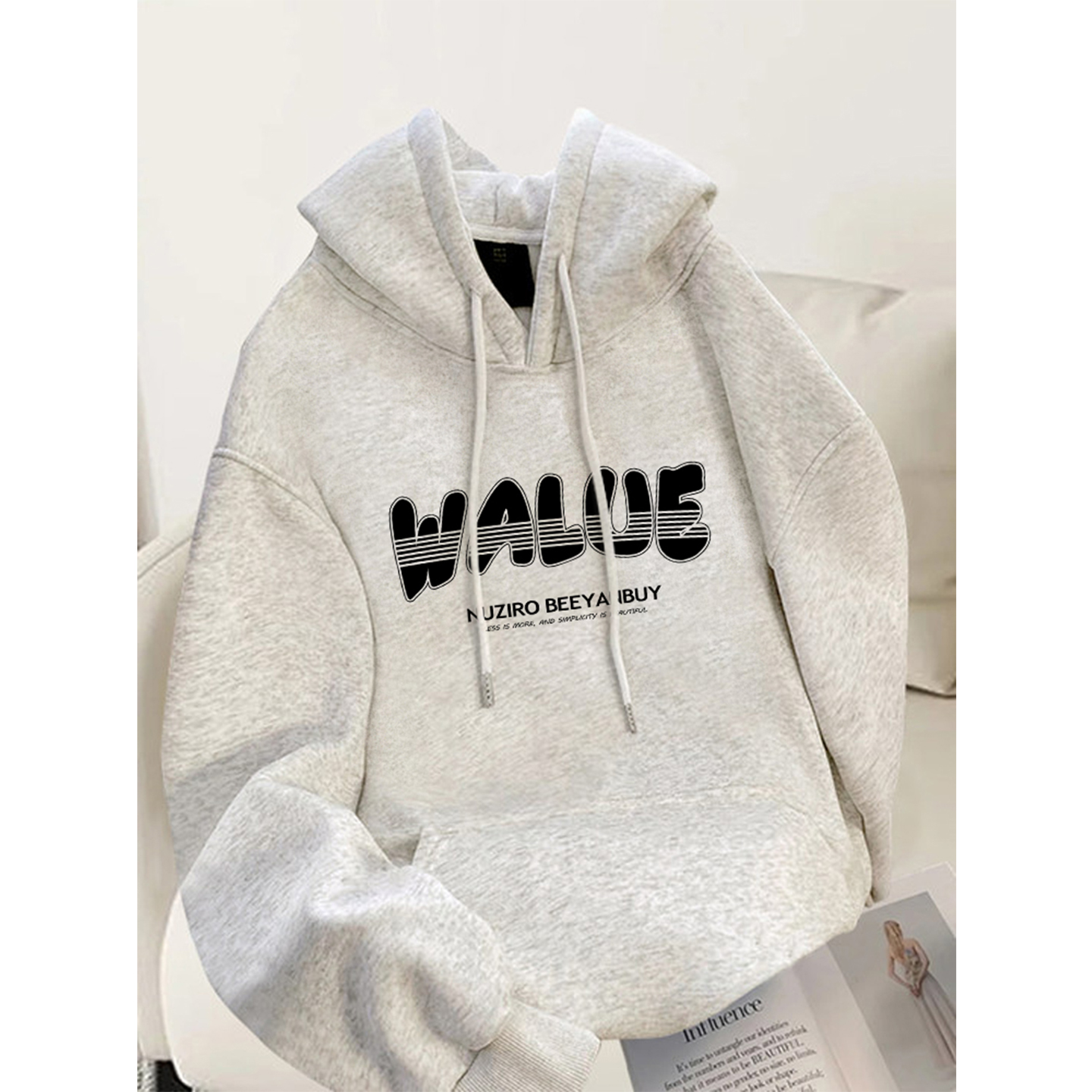 白灰色连帽纯棉卫衣女宽松外套潮