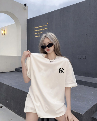 白色短袖纯棉T恤女宽松中长款潮