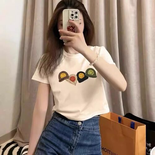 杏色正肩短款t恤女纯棉短袖上衣