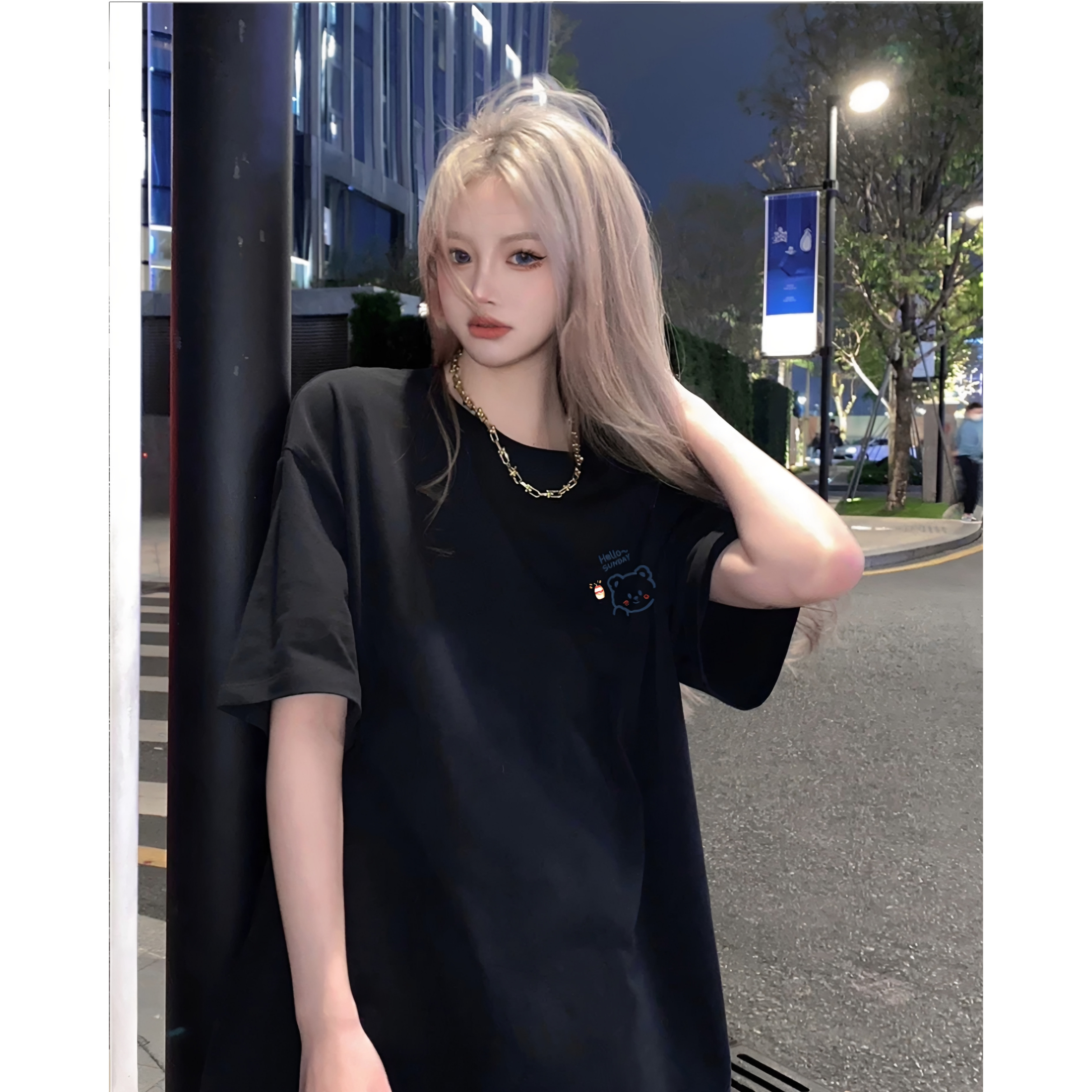 潮牌纯棉短袖t恤女夏季2026欧货大版洋气小衫中长款体恤半袖上衣 - 实物图