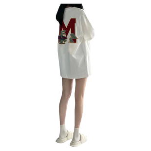 白色纯棉印花圆领宽松oversize短袖t恤女夏季2026新款情侣装上衣