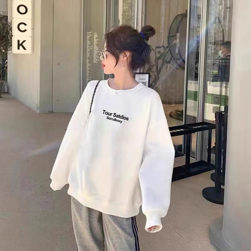 白色圆领卫衣女秋冬2024新款爆款