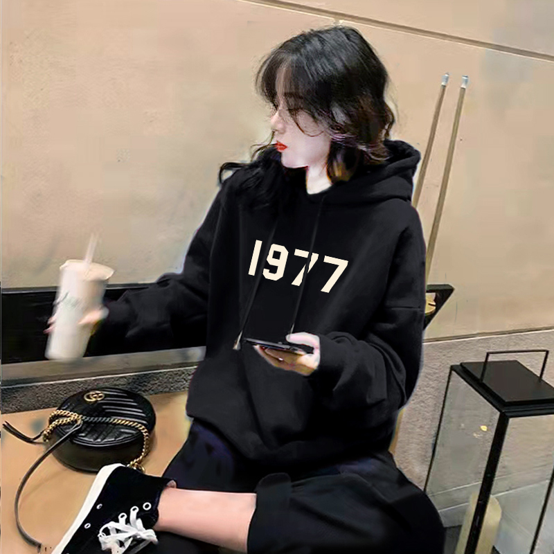 连帽加绒卫衣女小个子纯棉上衣潮