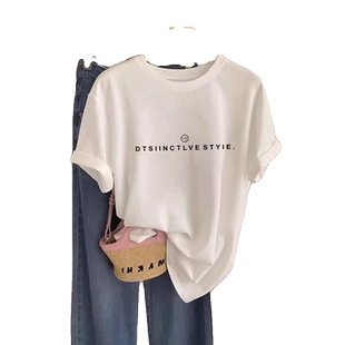 港风chic白色纯棉短袖t恤女2026夏季新款圆领高级感洋气百搭上衣